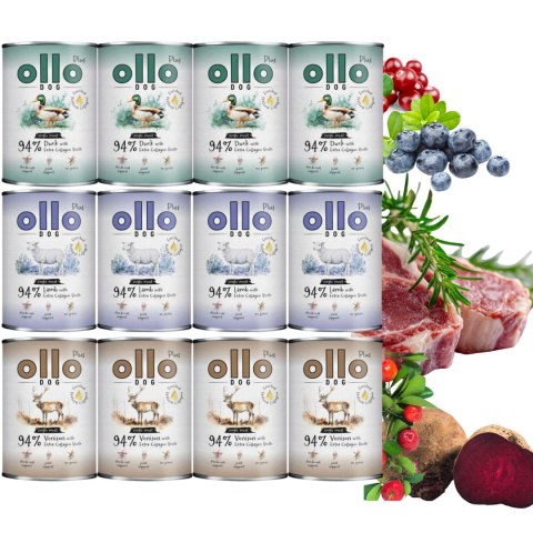 OLLO PLUS KOLAGEN MIX SMAKÓW 12x400 g - monobiałkowa karma mokra dla psa