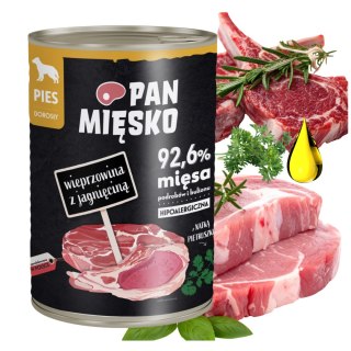 PAN MIĘSKO MOKRA KARMA WIEPRZOWINA Z JAGNIĘCINĄ 400G PUSZKA