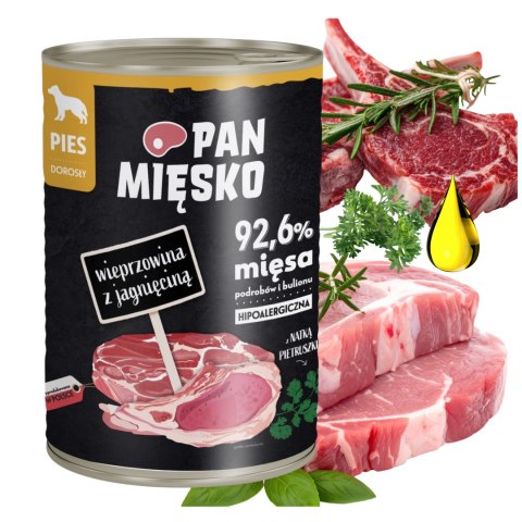 PAN MIĘSKO MOKRA KARMA WIEPRZOWINA Z JAGNIĘCINĄ 400G PUSZKA