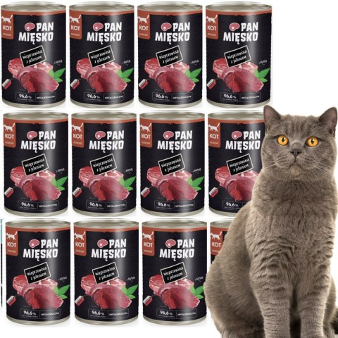 PAN MIĘSKO kot Wieprzowina z Jeleniem puszki dla kota 12X400g