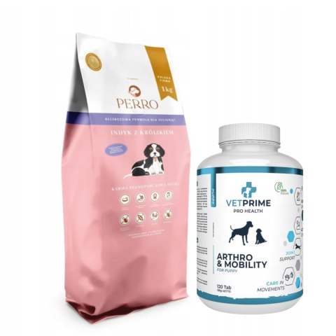 PERRO Indyk z Królikiem Junior dla szczeniąt 1kg VetPrime Suplement na stawy