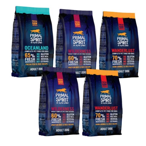 PRIMAL SPIRIT ZESTAW 5x1KG KARMA DLA PSA TŁOCZONA NA ZIMNO MIX SMAKÓW