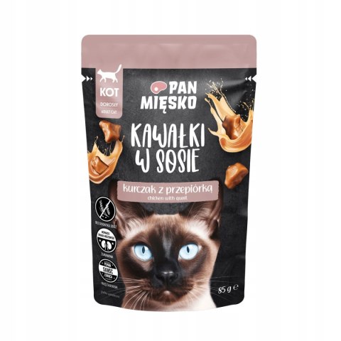 Pan Mięsko Karma mokra dla kota Kawałki w sosie Kurczak z przepiórką doros 64x85g