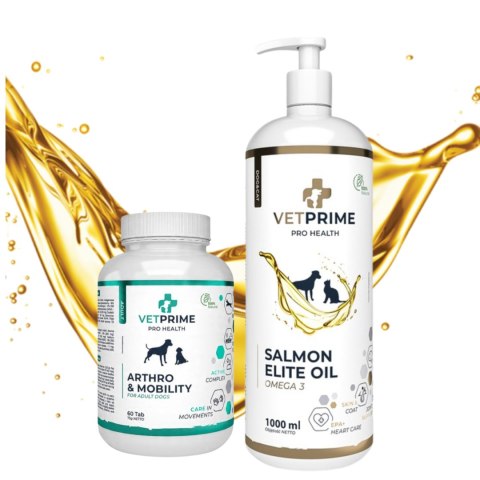 VETPRIME SALMON ELITE OIL Olej z łososia 1000ML Arthro Mobility 60tab