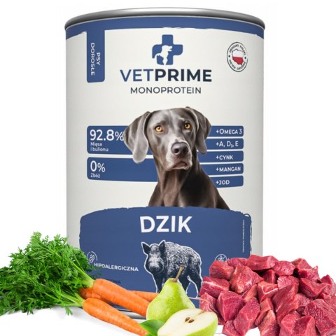 VETPRIME mokra karma dla psa Monobiałkowa adult Dzik 12x400g