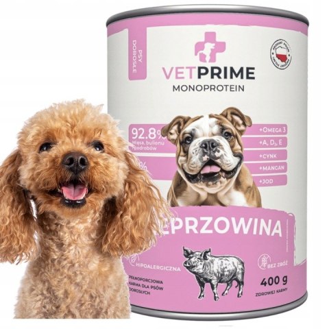 VetPrime Dzik Kaczka Wieprzowina MIX SMAKÓW 12x400 Hypoalergiczna karma dla psa monobiałkowa dla alergika