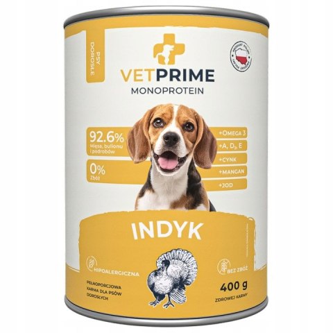 VetPrime PAKIET PRÓBNY 4x400 Hypoalergiczna karma dla psa monobiałkowa dla alergika