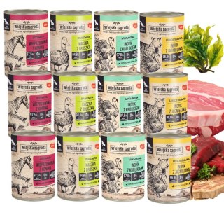 Wiejska Zagroda Mix Smaków 12x400g Karma Mokra dla Psa Wieprzowina Konina Indyk Jagnięcina Królik Kaczka