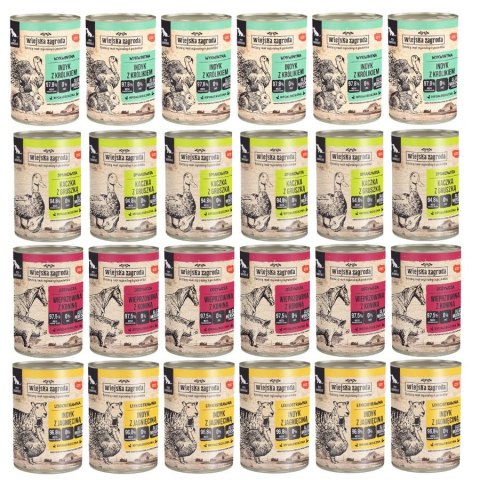 Wiejska Zagroda Mix Smaków 24x400g Karma Mokra dla Psa Wieprzowina Konina Indyk Jagnięcina Królik Kaczka