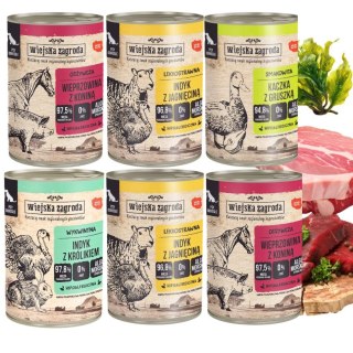 Wiejska Zagroda Mix Smaków 6x400g Karma Mokra dla Psa Wieprzowina Konina Indyk Jagnięcina Królik Kaczka