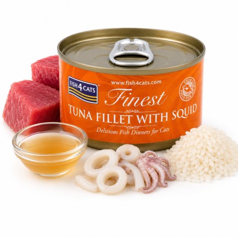 ZESTAW Fish4Cats TUNA FILLET WITH SQUID Filety Tuńczyka z Kałamarnicami 10X70g