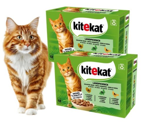 ZESTAW KITEKAT SASZETKI dla kota z indykiem królikiem i drobiem w sosie 24x85 g