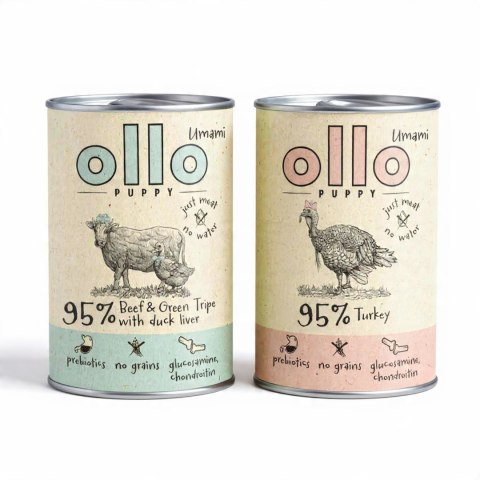 ZESTAW OLLO PURE PUPPY WOŁOWINA INDYK 2X850G MIX DLA SZCZENIĄT KARMA MOKRA