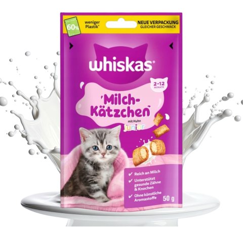 ZESTAW Whiskas Junior 6X50g Mleczna przekąska dla kociąt Kurczak poduszeczki