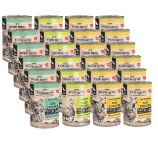 ZESTAW Wiejska Zagroda MIX SMAKÓW Indyk z królikiem z jagnięciną 24x400g Wywkintna Hipoalericzna