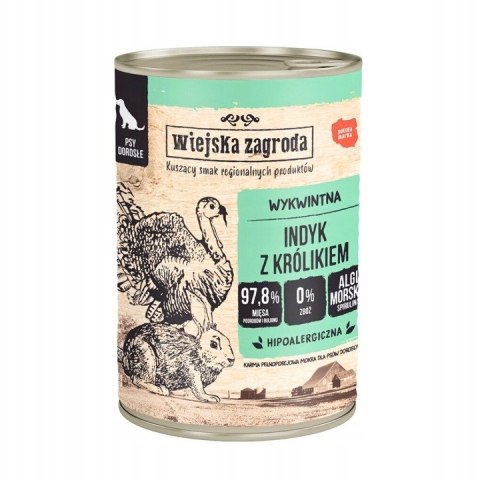 ZESTAW Wiejska Zagroda MIX SMAKÓW Indyk z królikiem z jagnięciną 24x400g Wywkintna Hipoalericzna