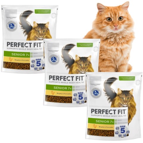 Zestaw PERFECT FIT SENIOR 7+ 3 x 750g SUCHA KARMA Z KURCZAKIEM DLA KOTÓW STARSZYCH