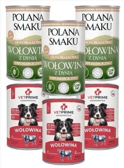 Zestaw VetPrime Monoprotein + Polana Smaku Wołowina 6 × 400 g monobiałkowa