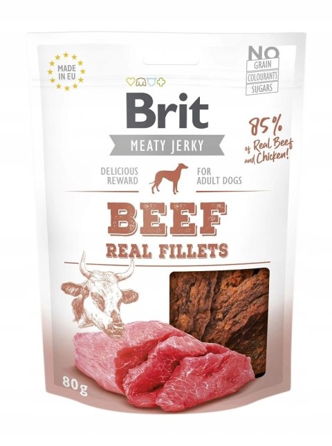 BRIT JERKY BEEF REAL FILLETS 80g pyszne filety wołowe dla psa nagroda
