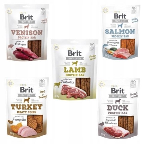Brit Jerky Snack ZESTAW SMAKI 5 X 80g SALMON LAMB TURKEY