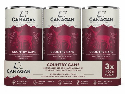 Canagan Country Game 3X400g Karma Mokra dla Psa Dziczyzna Kaczka Gęś