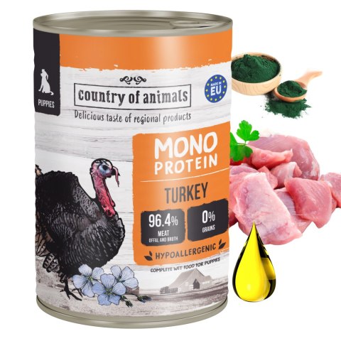 Country of Animals Dog Puppies Wet Food Monoprotein Turkey 400g