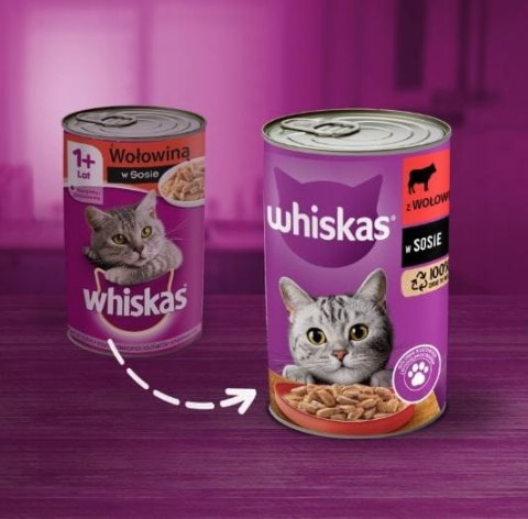 Karma dla kota Whiskas wołowina w sosie 12x400g puszka