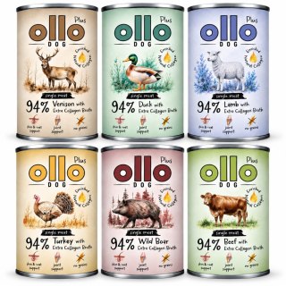 OLLO Plus Kolagen Mix 6 x 400 g Indyk Kaczka Wołowina Dzik Jeleń Jagnięcina mokra karma dla psa
