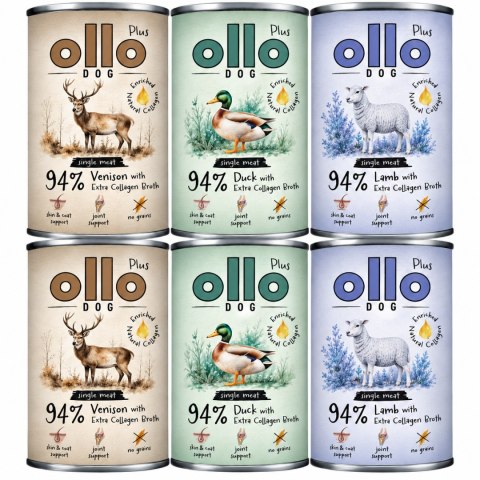OLLO Plus Kolagen Mix 6 x 400 g Jeleń Kaczka Jagnięcina monobiałkowa karma
