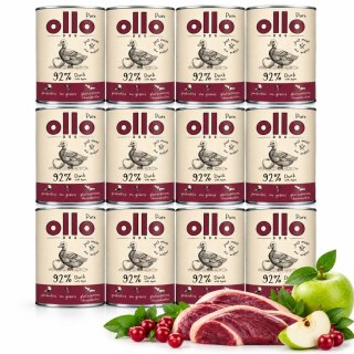 OLLO Pure Duck Kaczka z Jabłkiem 12x400 g mokra karma monobiałkowa dla psa