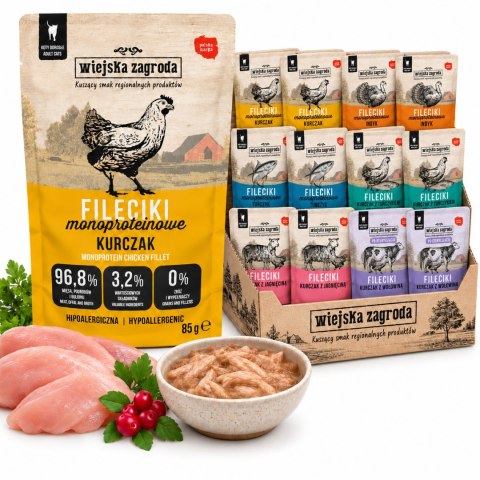 Pakiet Próbny Wiejska Zagroda Karma Mokra Kot Fileciki MIX 12x85g 6 Smaków