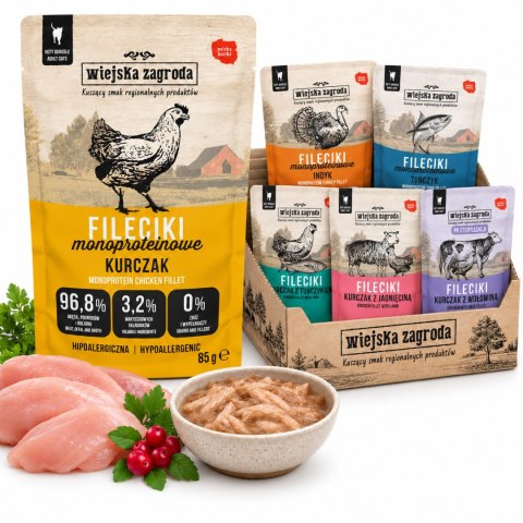 Pakiet Próbny Wiejska Zagroda Karma Mokra Kot Fileciki MIX 18x85g 6 Smaków