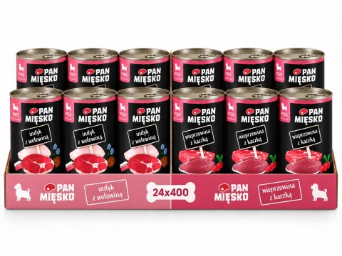 Pan Mięsko Karma Mokra dla Szczeniąt 12x400g Indyk Wołowina Kaczka MIX