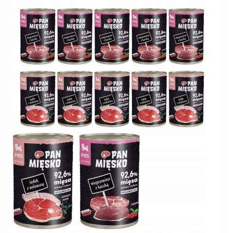 Pan Mięsko Karma Mokra dla Szczeniąt 12x400g Indyk Wołowina Kaczka MIX
