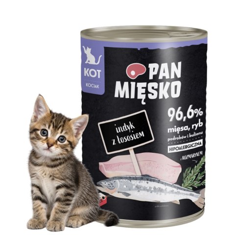 Pan Mięsko Karma mokra dla kota Indyk z łososiem (kociak) 400g