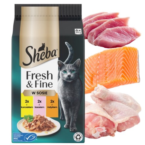 Sheba Fresh & Fine Saszetki 6x50g W SOSIE Kurczak Łosoś Indyk