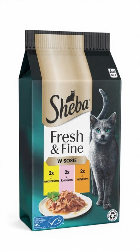 Sheba Fresh & Fine Saszetki 6x50g W SOSIE Kurczak Łosoś Indyk