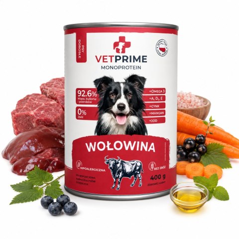 VETPRIME Monoprotein 8x400g Indyk + Wołowina Karma dla Psa