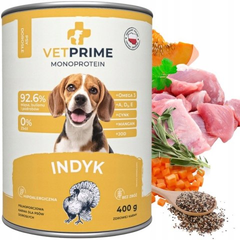 VETPRIME Monoprotein 8x400g Indyk + Wołowina Karma dla Psa