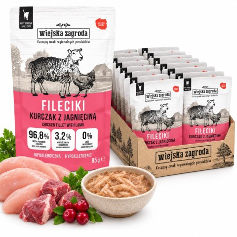 Wiejska Zagroda Karma mokra dla kota Fileciki Kurczak z jagnięciną 12X85g