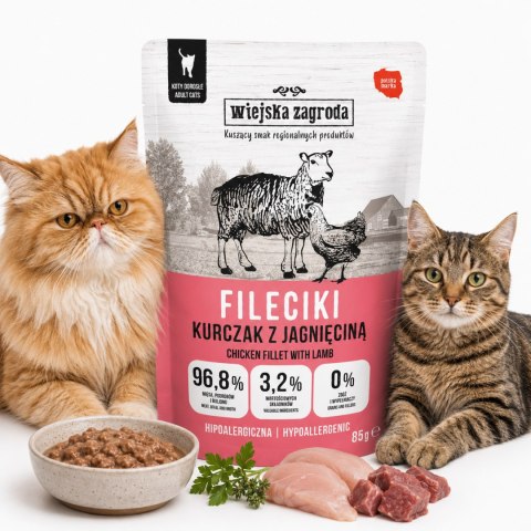 Wiejska Zagroda Karma mokra dla kota Fileciki Kurczak z jagnięciną 12X85g