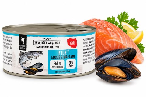 Wiejska Zagroda Karma mokra dla kota Handmade fillets Łosoś z małżami (dorosły) 70g