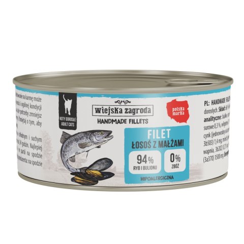 Wiejska Zagroda Karma mokra dla kota Handmade fillets Łosoś z małżami (dorosły) 70g