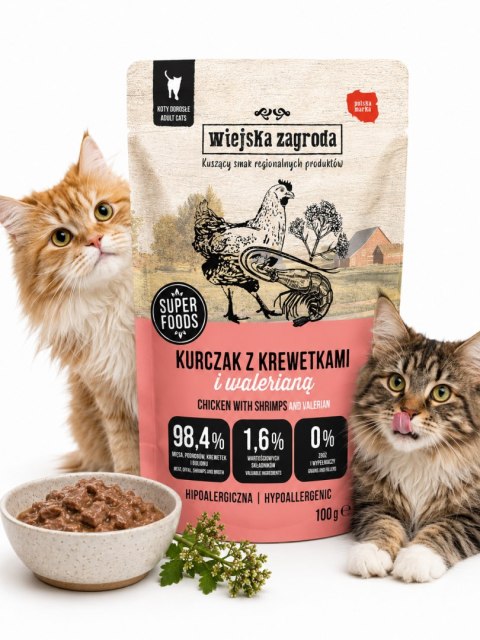 Wiejska Zagroda Karma mokra dla kota Kurczak z krewetkami i walerianą (dorosły) 100g