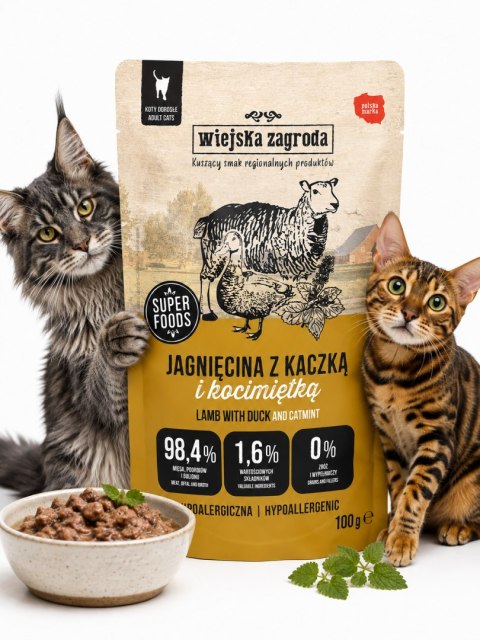Wiejska Zagroda saszetki mokra karma Jagnięcina z kaczką 100g 1,2kg