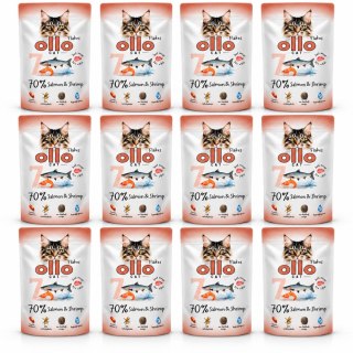 ZESTAW OLLO CAT Łosoś i Krewetki 12X85 g Nr 7 - Mokra Karma dla Kota 70% Mięsa
