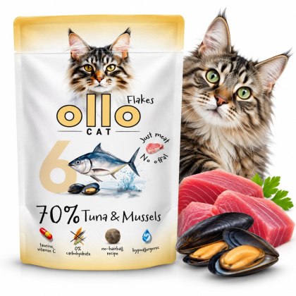 ZESTAW OLLO CAT Tuńczyk i Omułek 12X85 g Nr 6 - Mokra Karma dla Kota 70% Mięsa