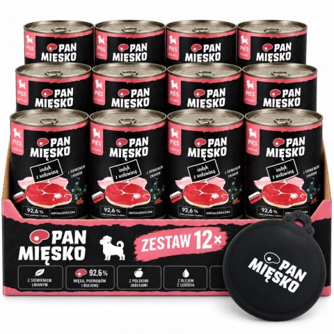 ZESTAW Pan Mięsko Karma Mokra dla Psa Szczeniaka 12x400g + POKRYWKA