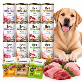 Zestaw Brit Pate & Meat 12x400g Karma Mokra dla Psa Mix 4 Smaków + Próbki