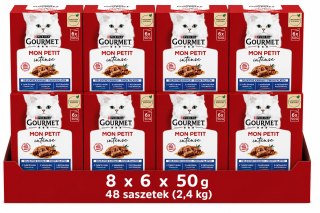 Zestaw Purina Mon Petit tuńcyk łosoś pstrąg RYBNE 48x50g mokra karma dla kota dorosłego